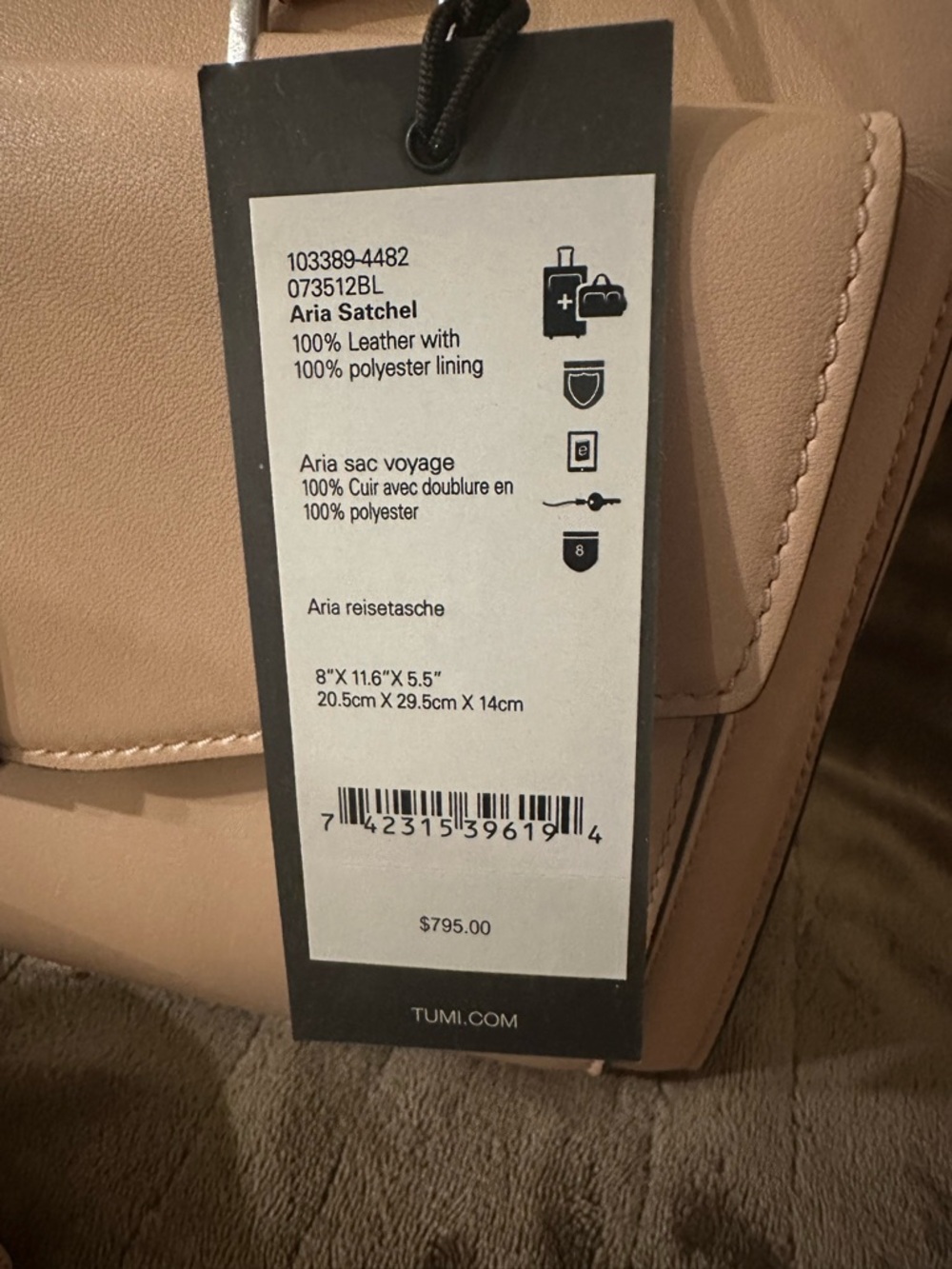 NWT TUMI Aria Satchel - Blush Pink Leather (Dust bag included) - Picture 6 of 7